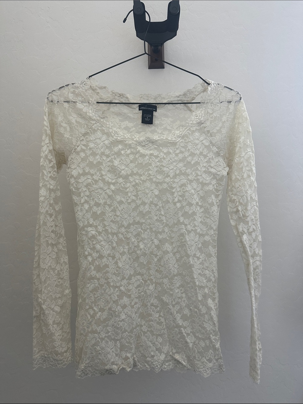 Moda International Ivory Lace Long-Sleeve Sheer Top